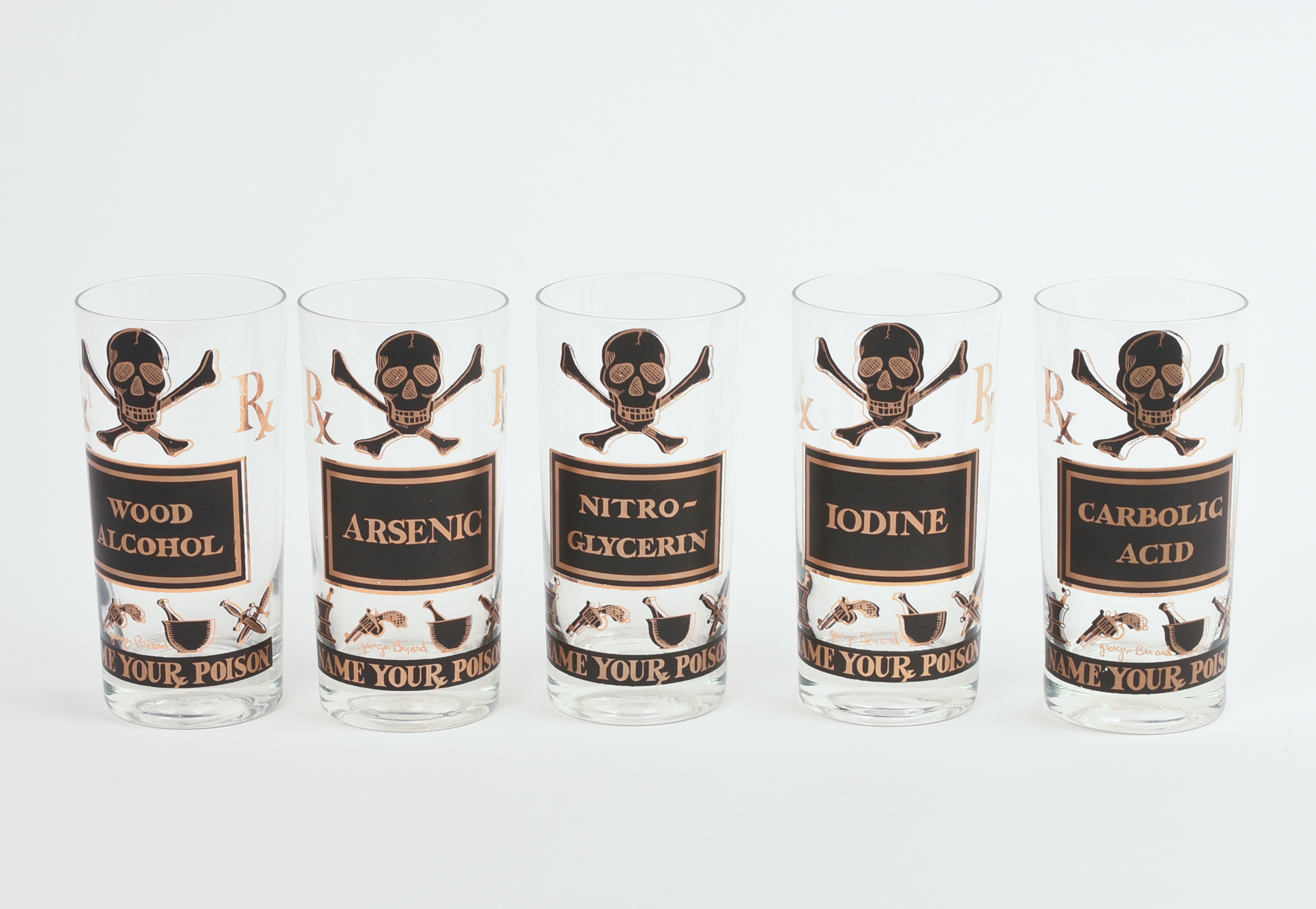 FIVE PICK YOUR POISON GLASSES.