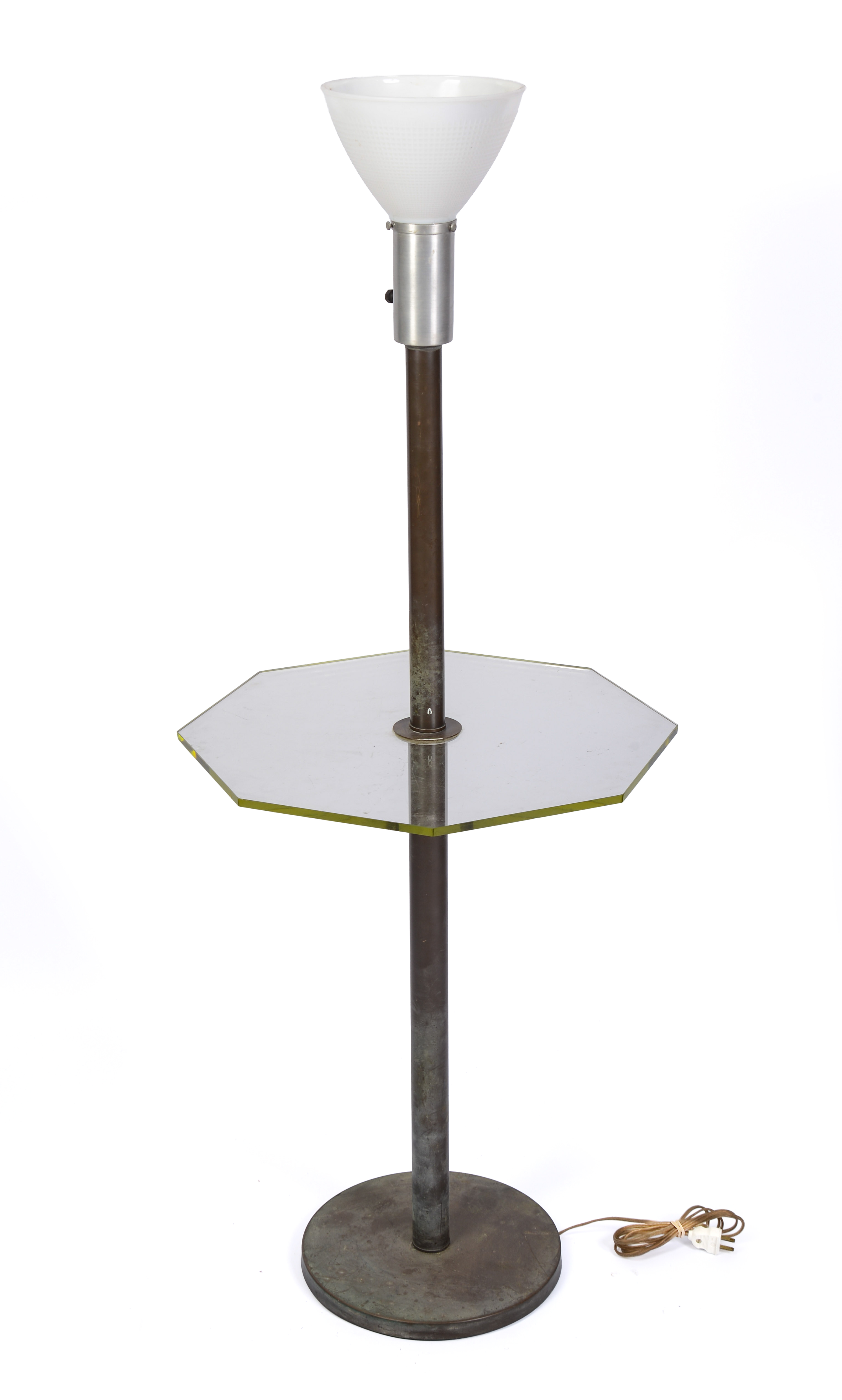 MID CENTURY MODERN FLOOR LAMP SIDE TABLE.