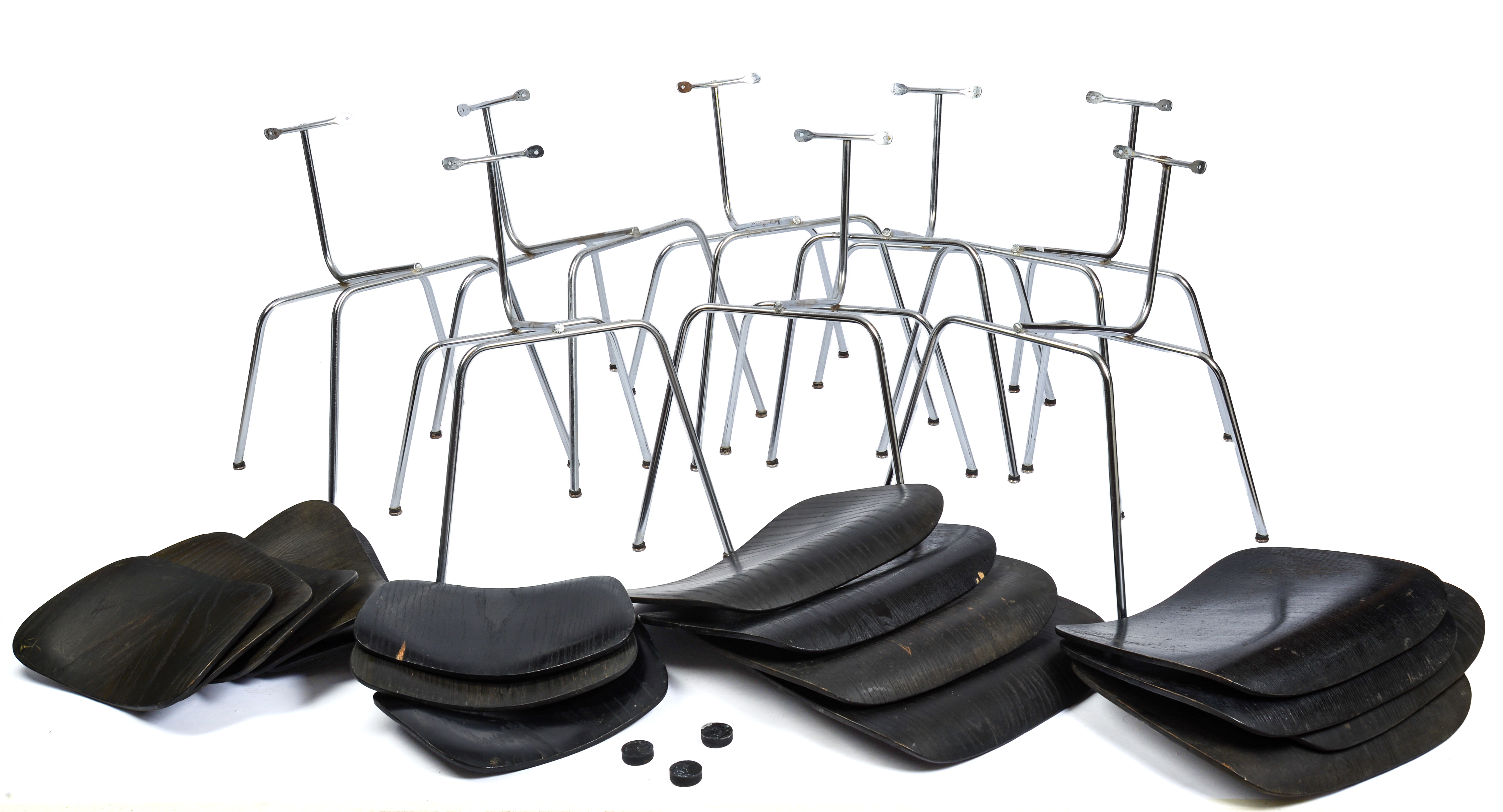 EIGHT HERMAN MILLER DCM CHAIRS.