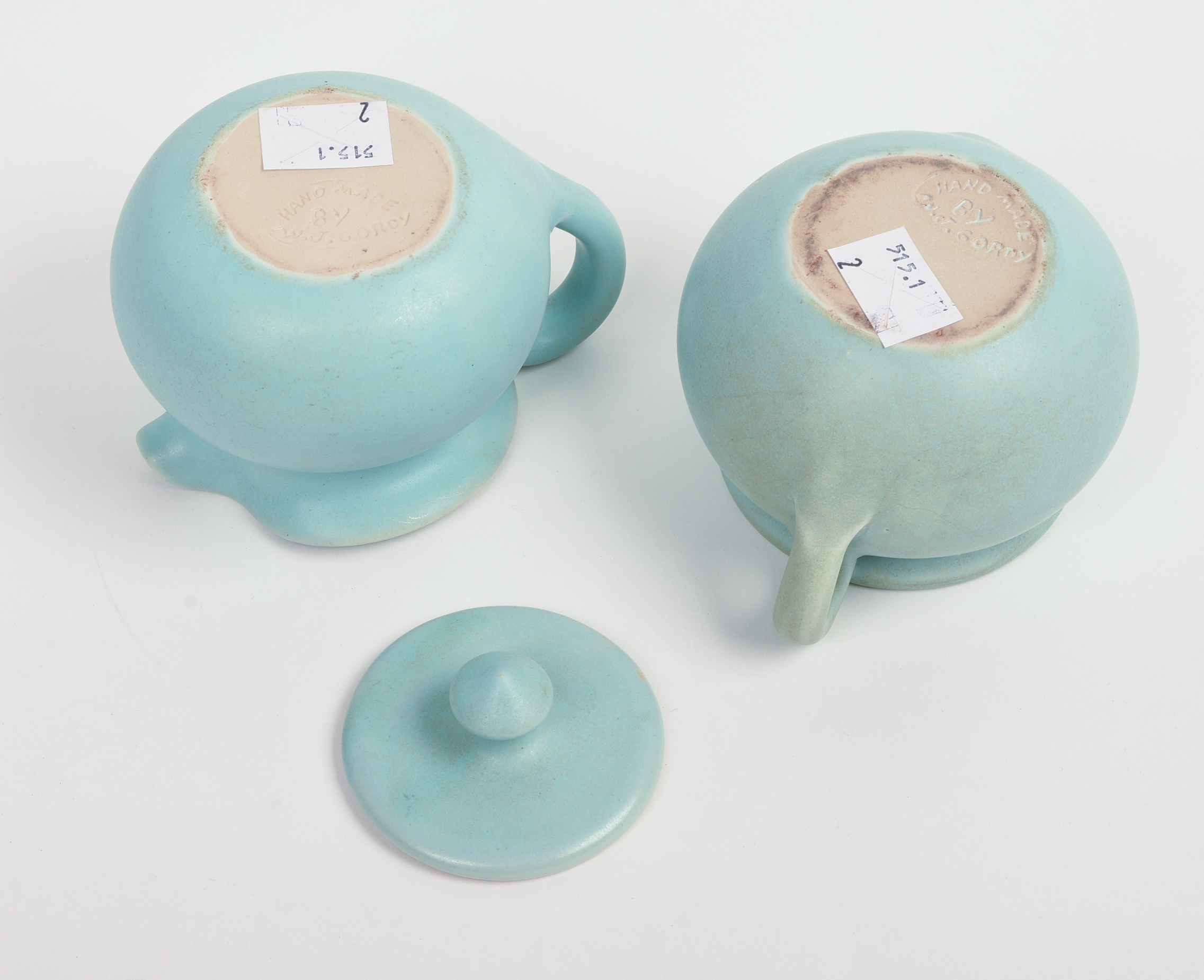 GORDY POTTERY SUGAR BOWL AND CREAMER.