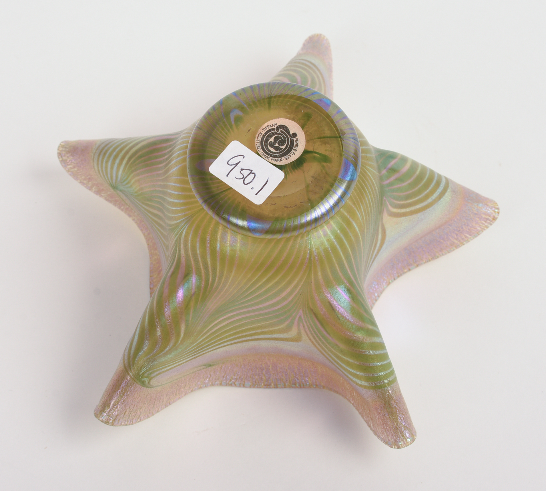 TIFFANY FAVRILE GLASS HANDKERCHIEF VASE.