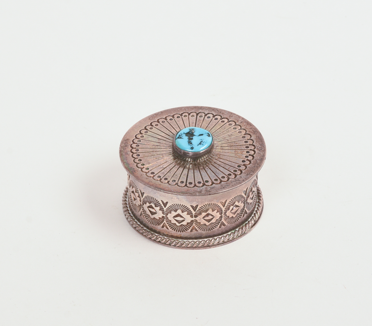 NAVAJO STERLING AND TURQUOISE BOX.