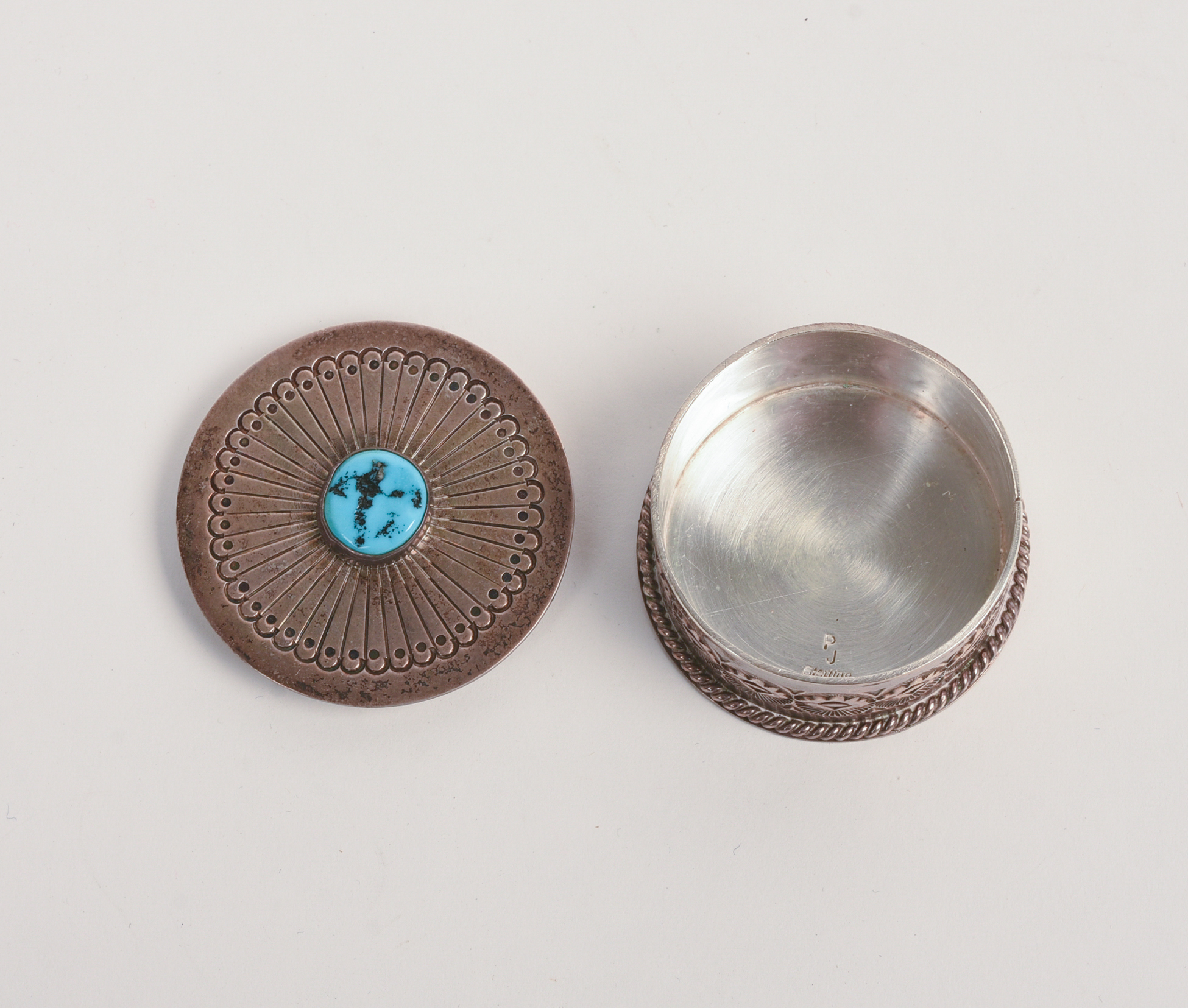 NAVAJO STERLING AND TURQUOISE BOX.