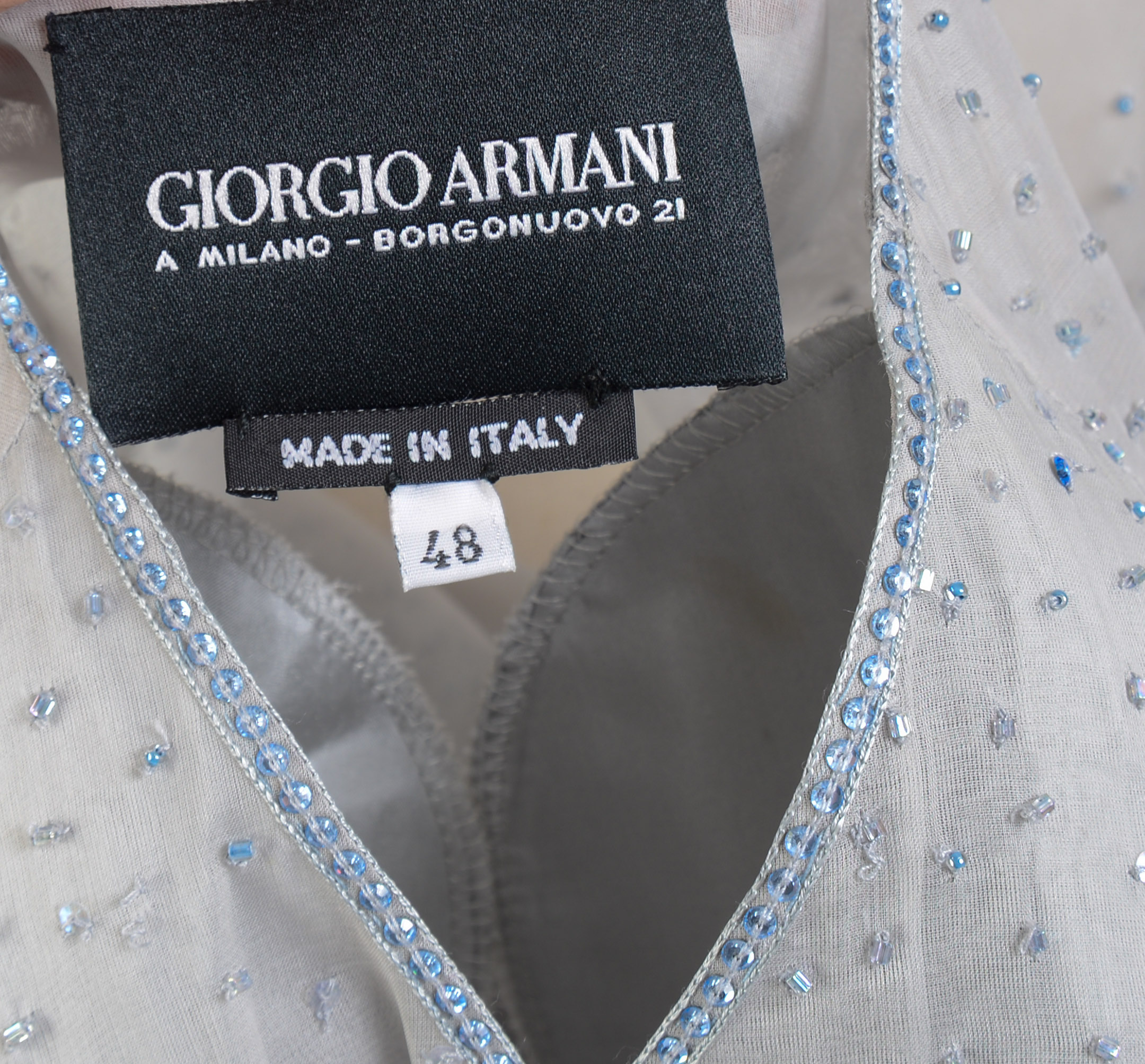 GIORGIO ARMANI BEADED TOP, SIZE 48.