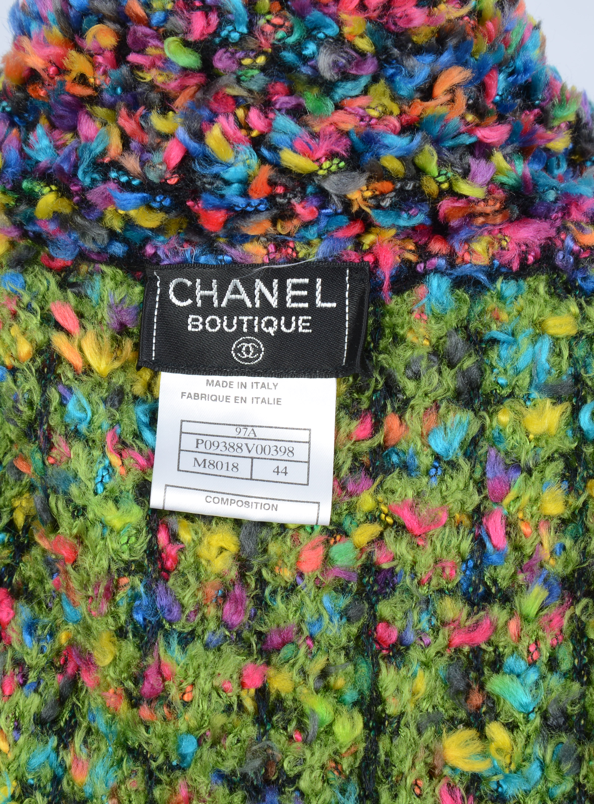 CHANEL BOUTIQUE MULTI COLORED JACKET, SIZE 44.