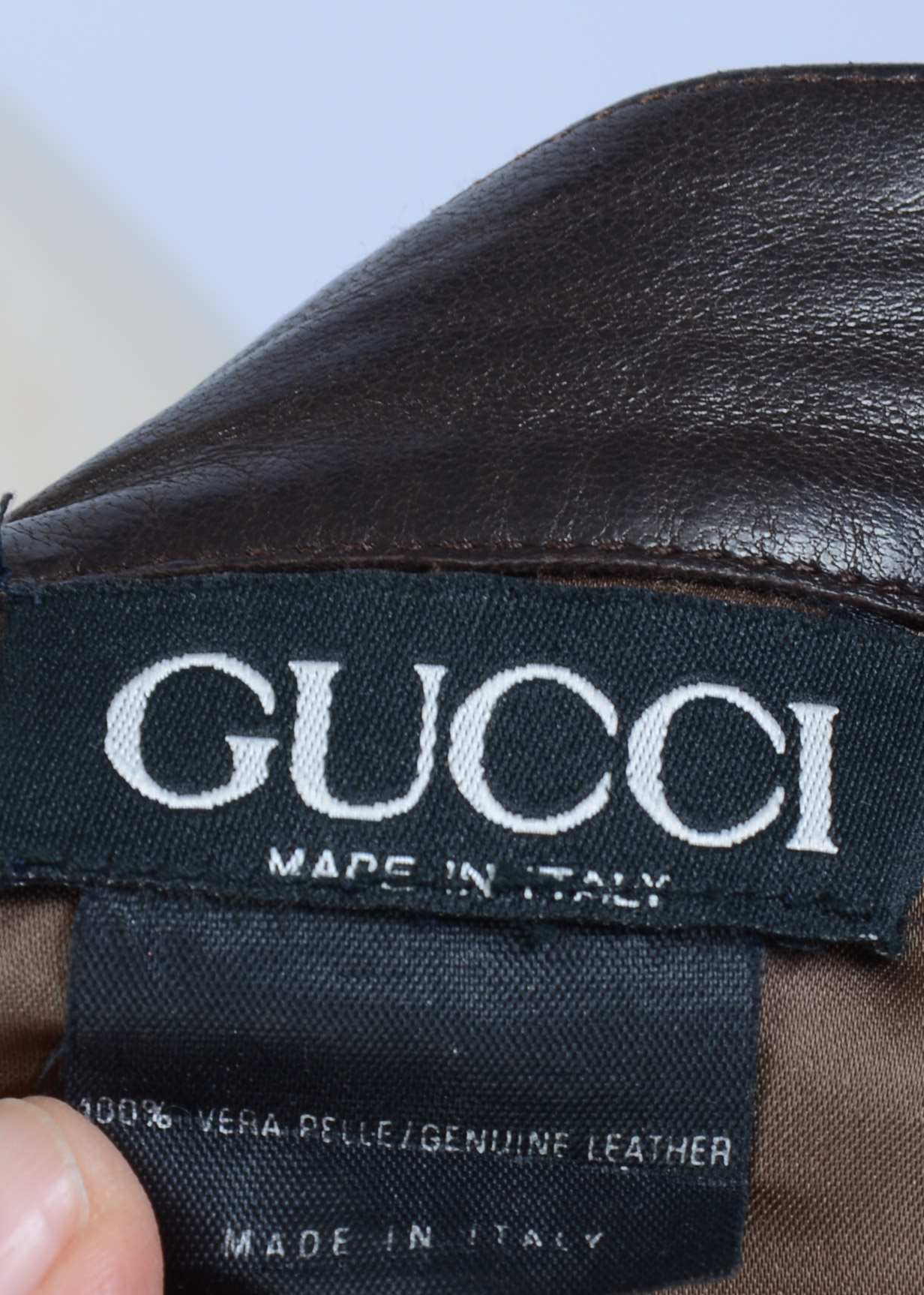 GUCCI LEATHER SKIRT, SIZE 12.