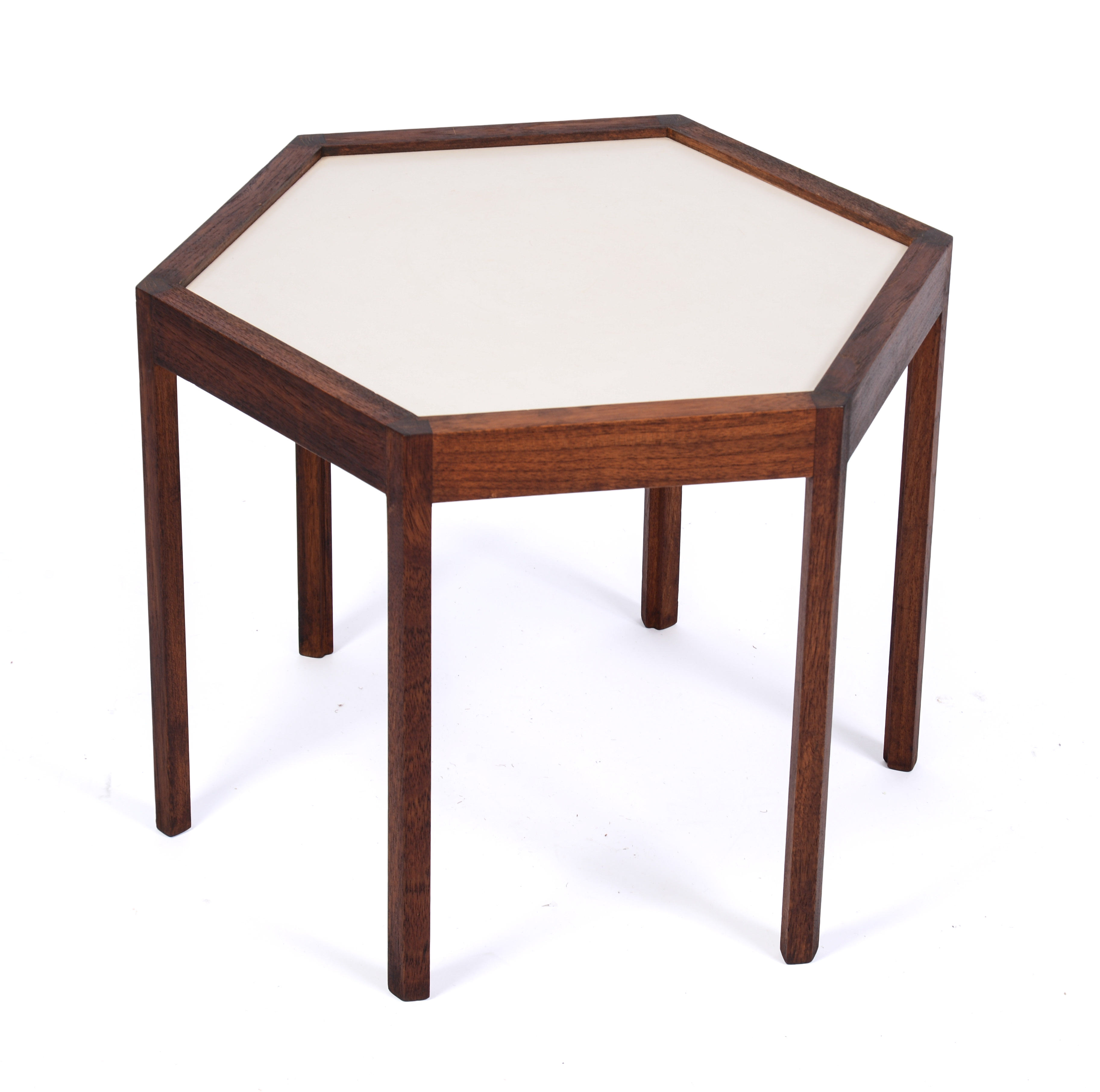 HANS ANDERSON TEAK HEXAGONAL SIDE TABLE.