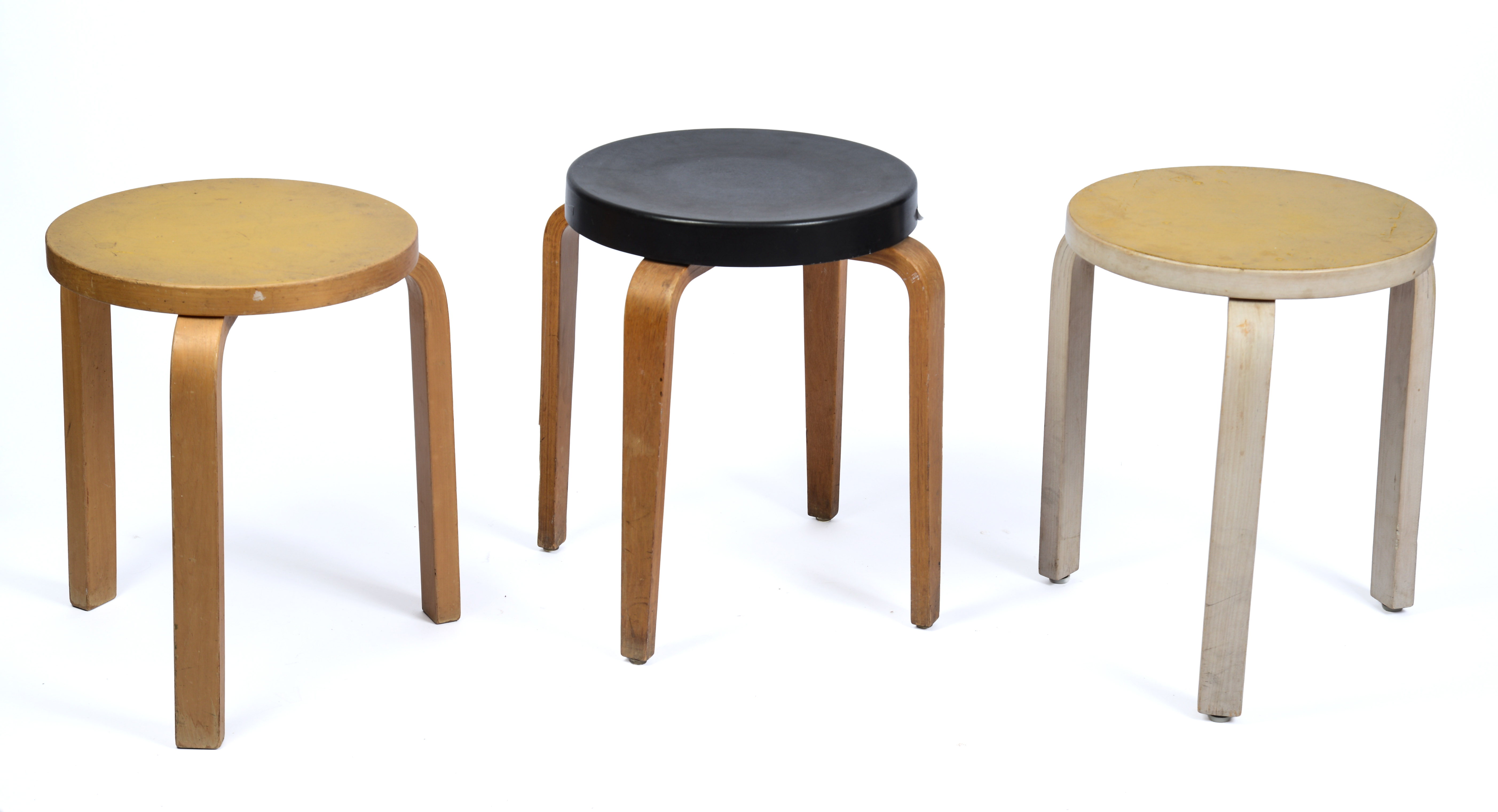 THREE MID CENTURY STOOLS.