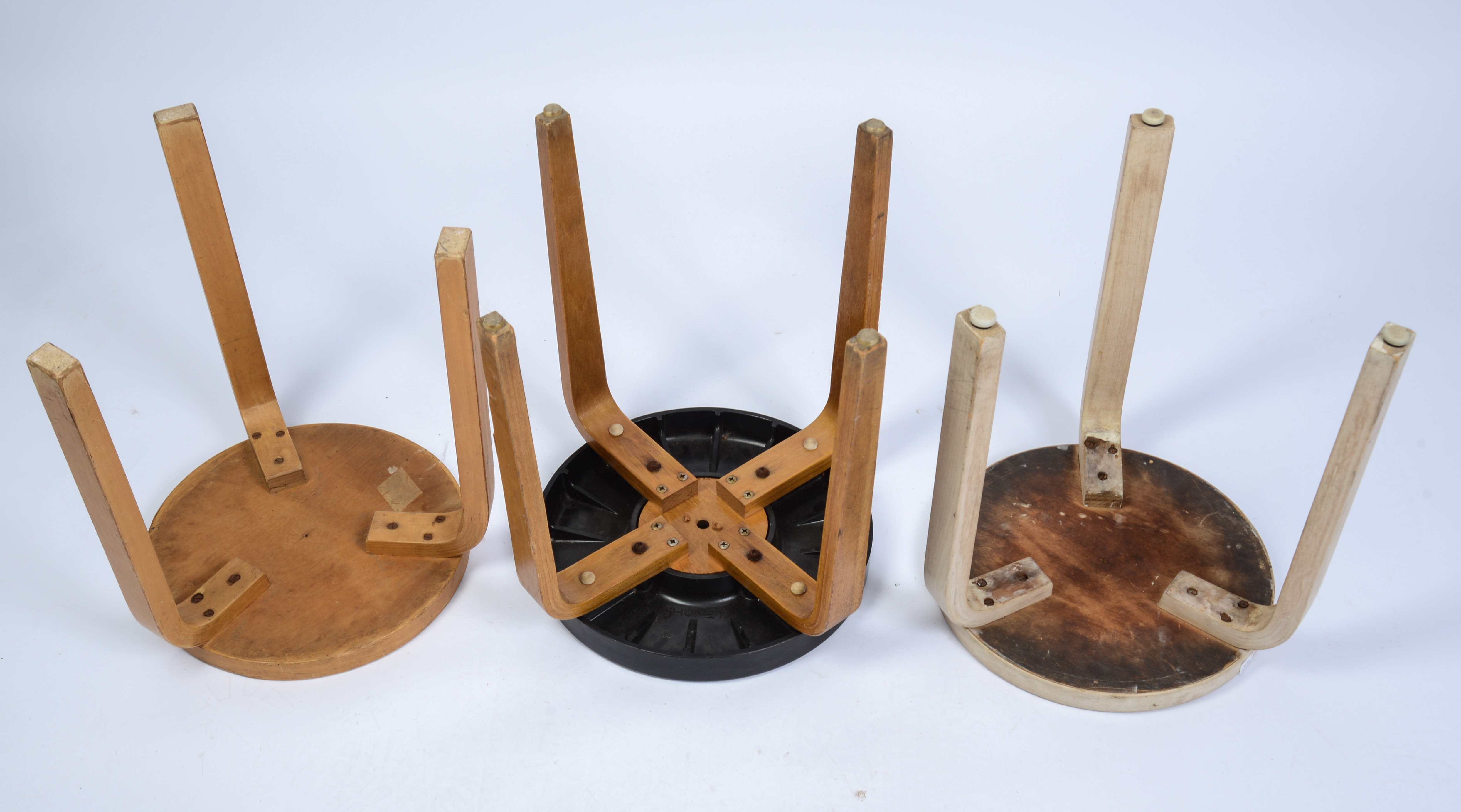 THREE MID CENTURY STOOLS.