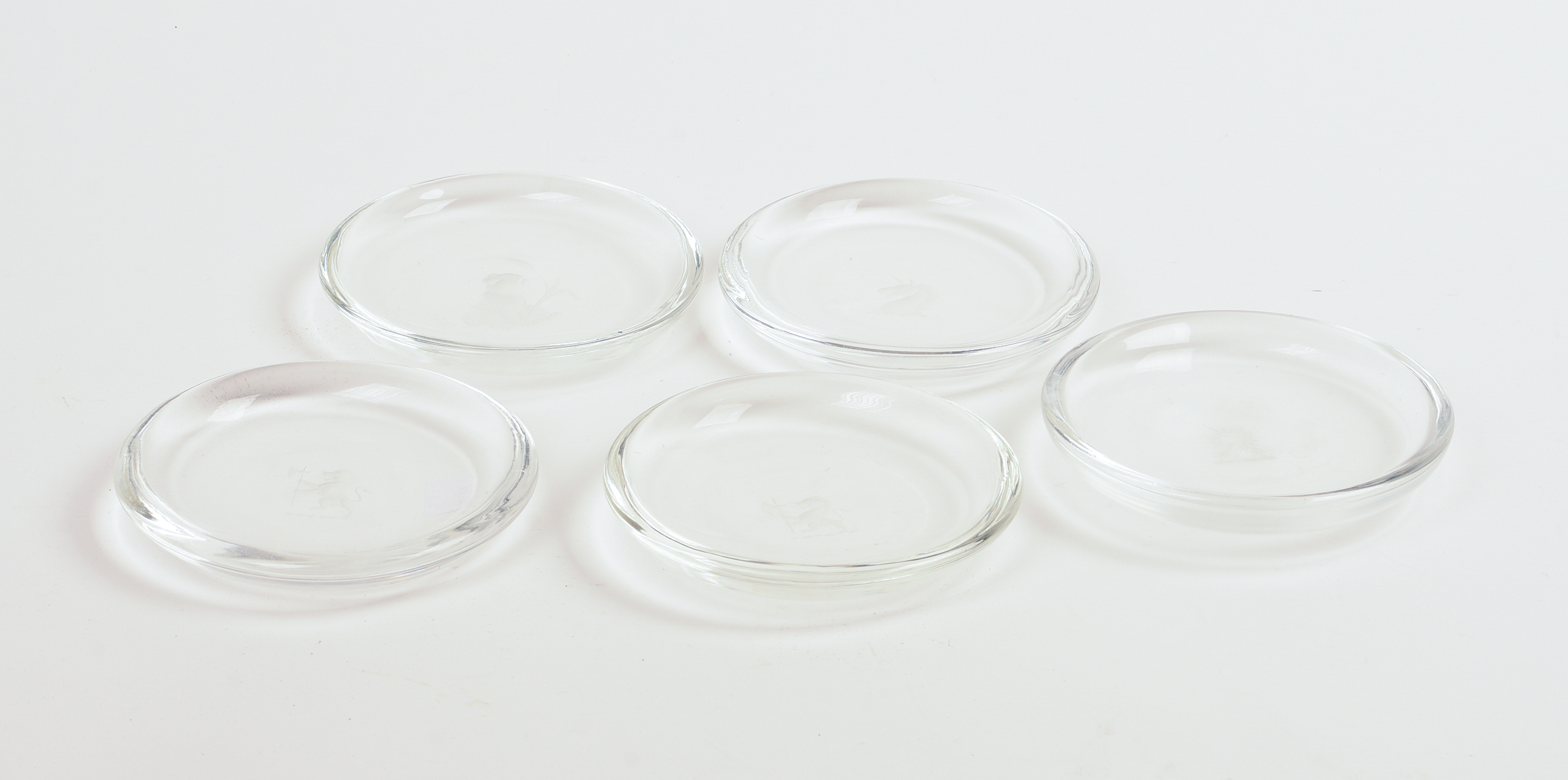 FIVE STEUBEN ETCHED GLASS DISHES