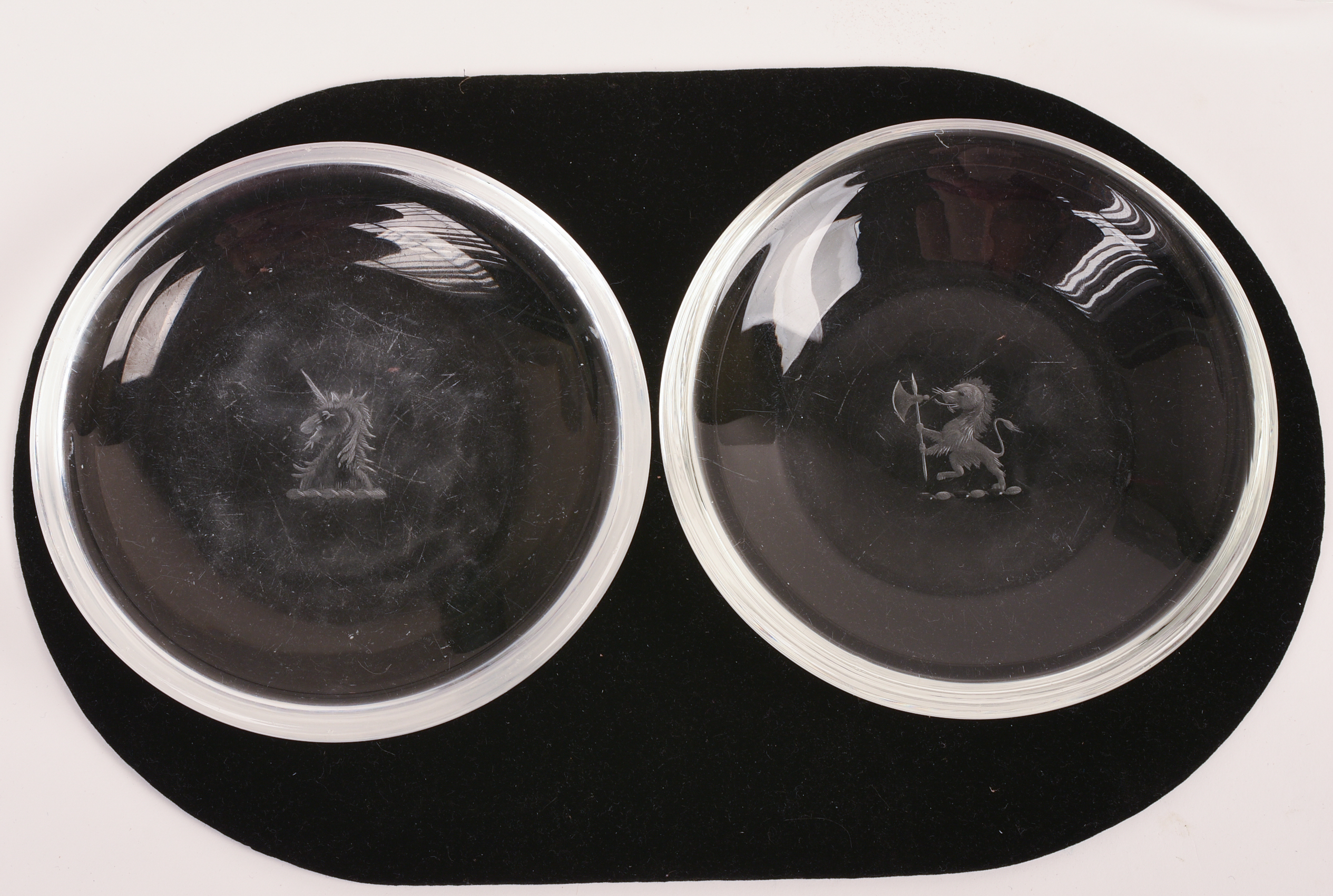 FIVE STEUBEN ETCHED GLASS DISHES