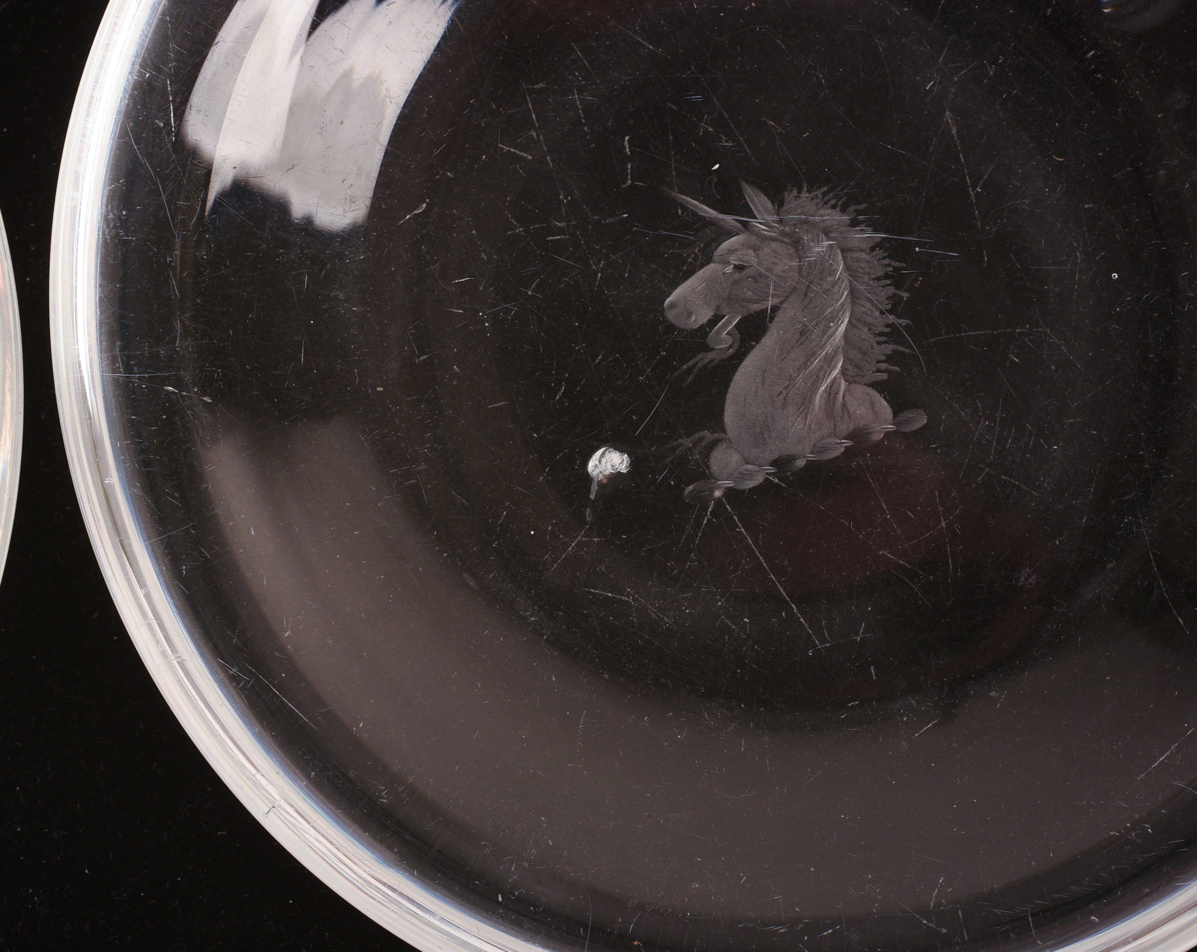 FIVE STEUBEN ETCHED GLASS DISHES