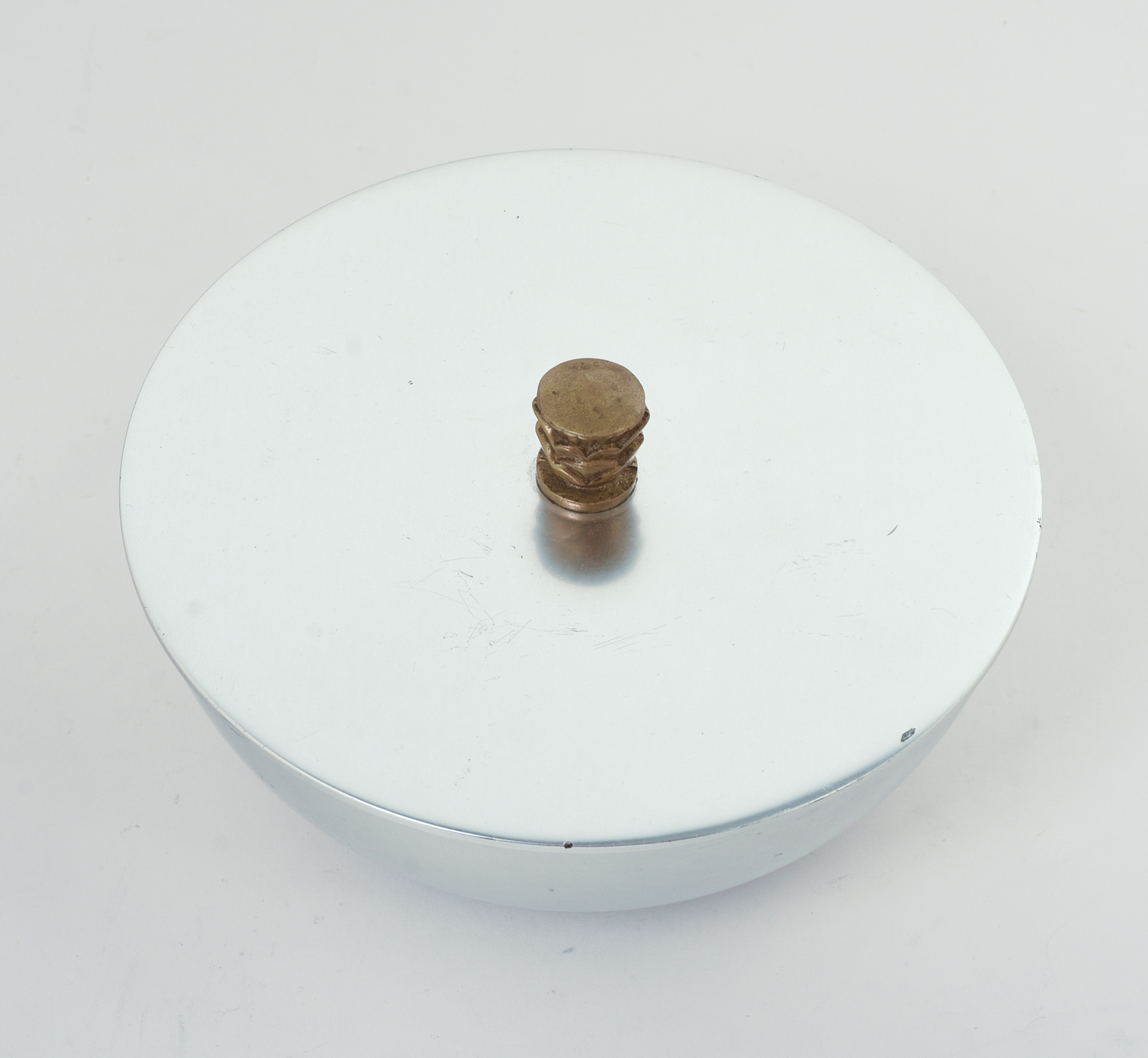 MID CENTURY ALUMINUM LIDDED BOWL.
