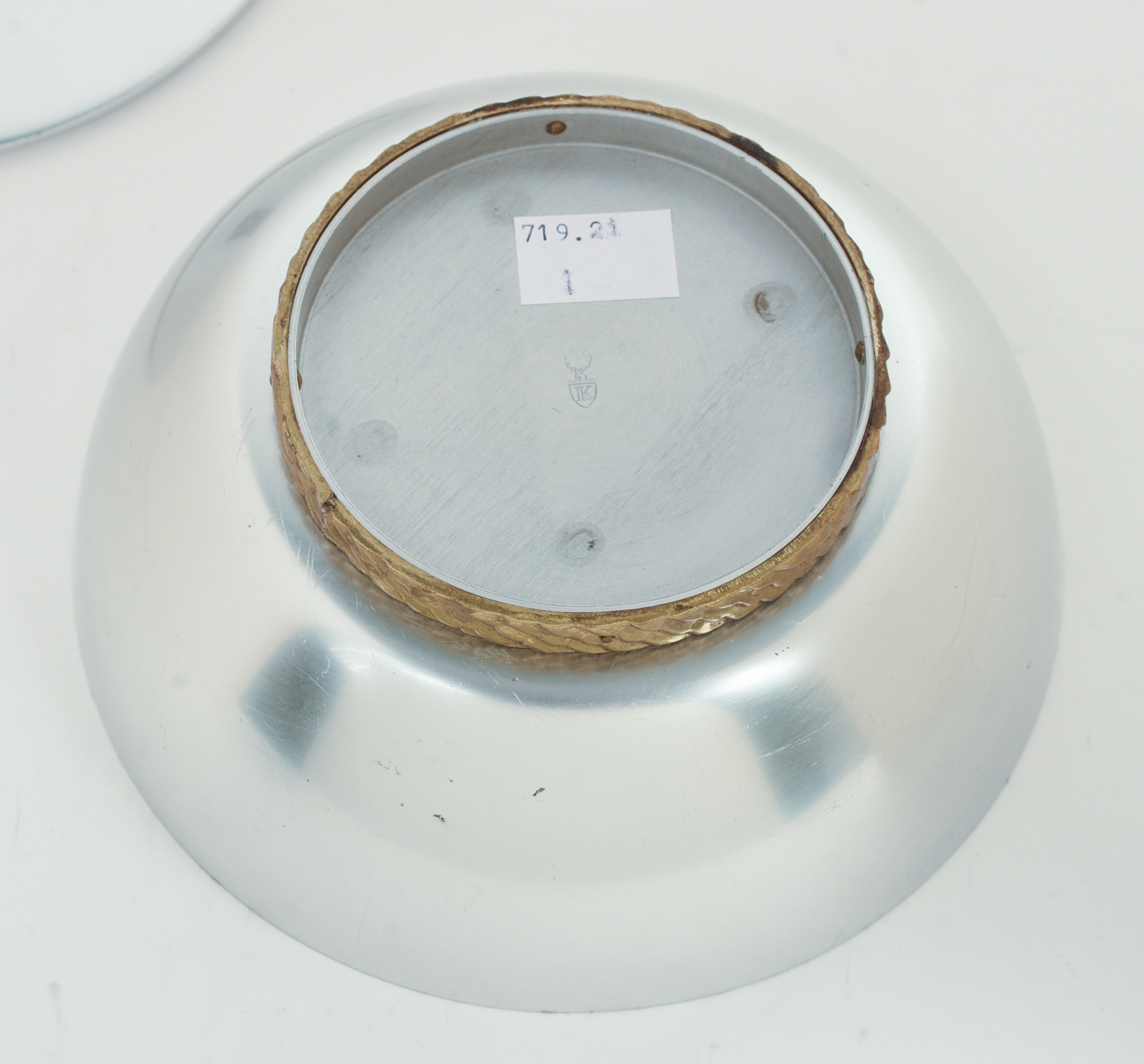 MID CENTURY ALUMINUM LIDDED BOWL.
