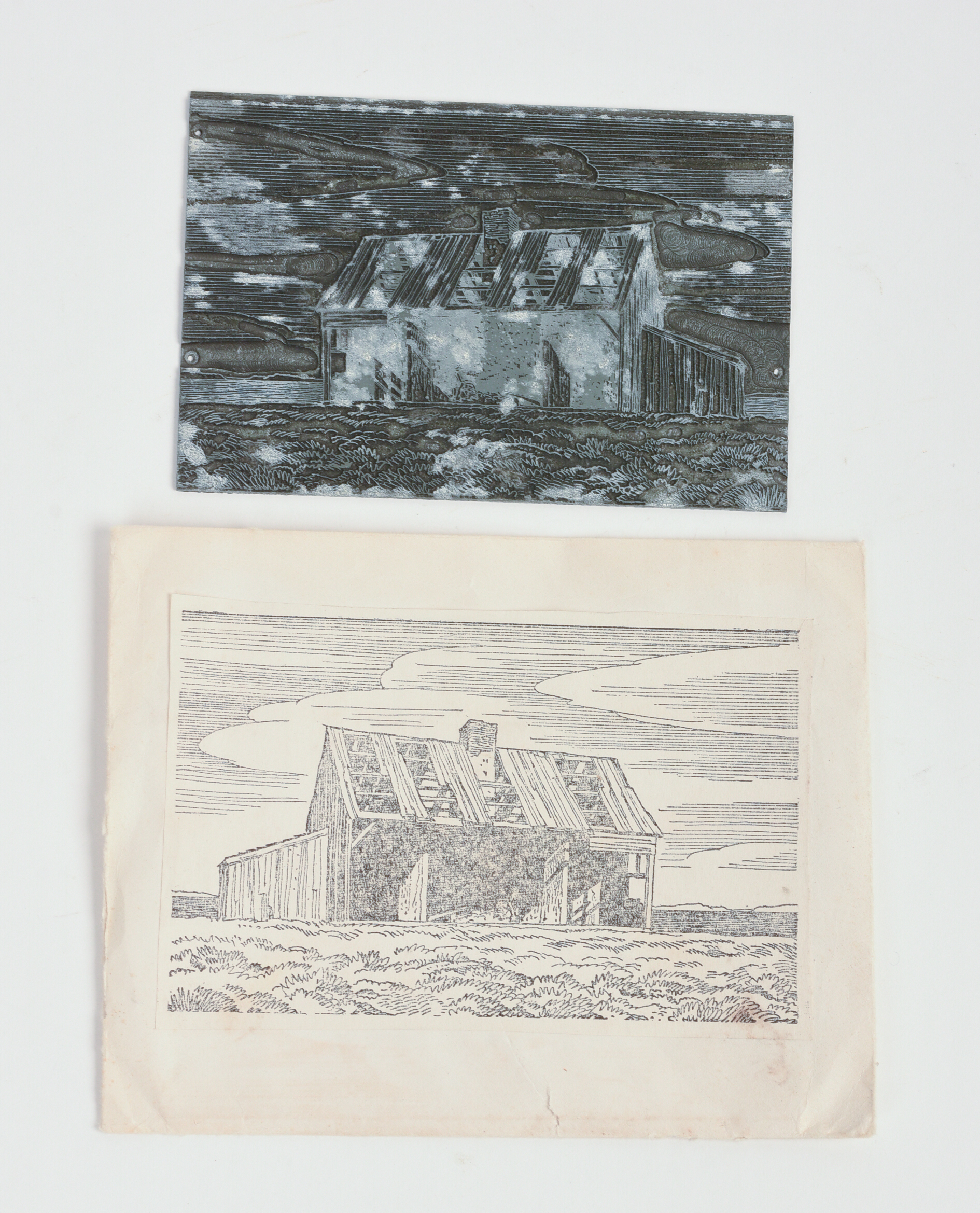 ENGRAVING PLATE: DERELICT BARN.