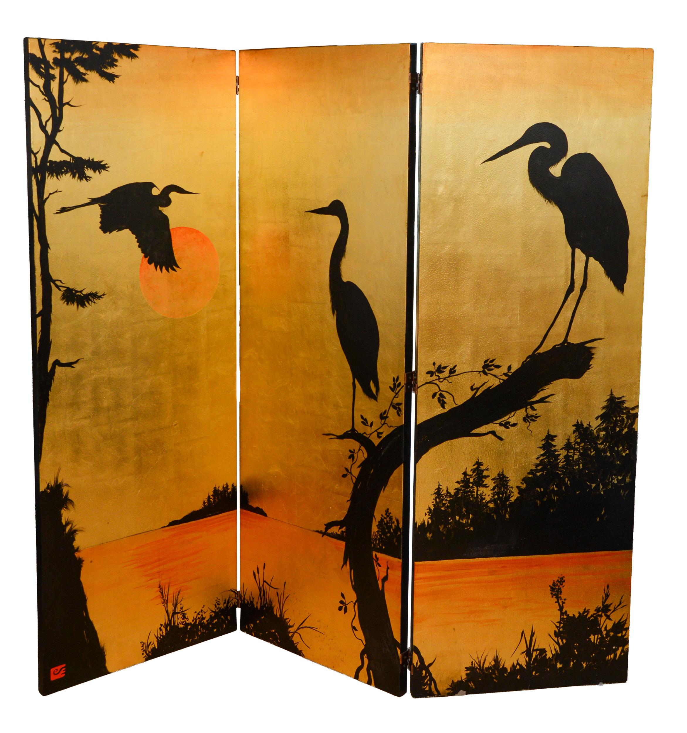 JOHN SQUADRA (B. 1932). PAINTED SCREEN WITH HERON.