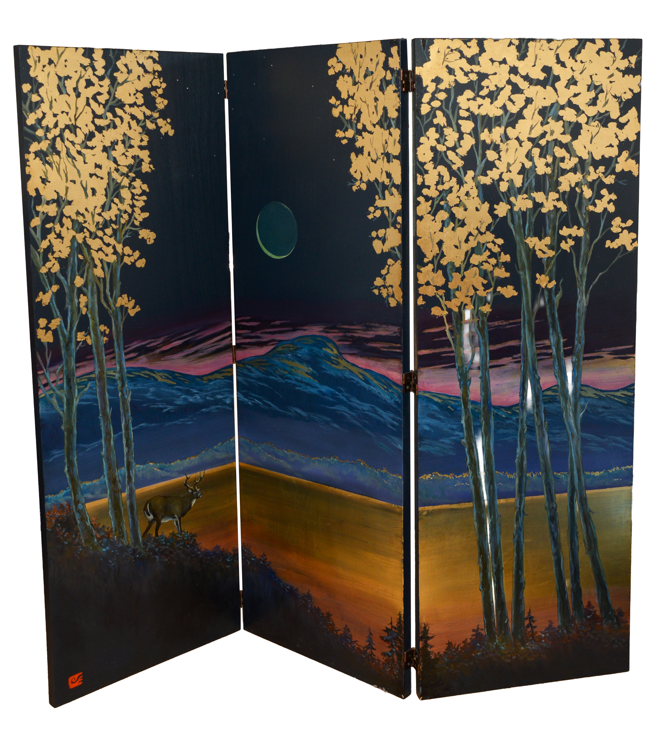 JOHN SQUADRA (B. 1932). PAINTED SCREEN WITH TREES