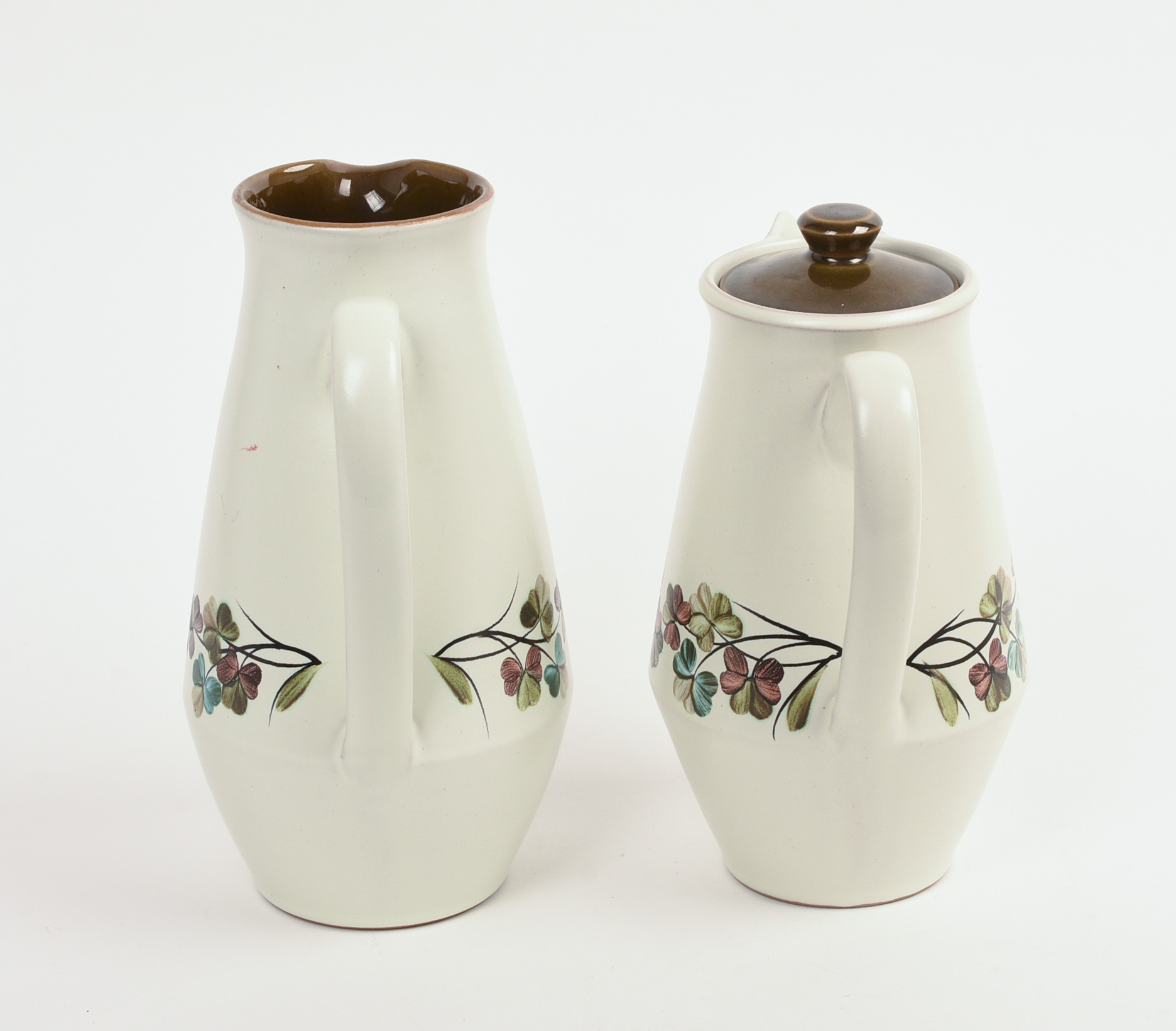 TWO DENBY PORCELAIN PITCHERS AND A DISH.