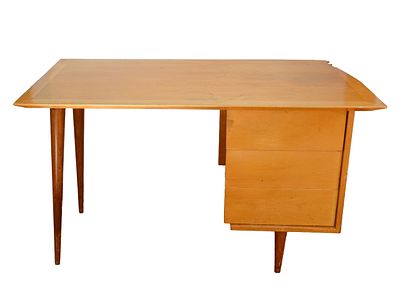 FLORENCE KNOLL SINGLE PEDESTAL DESK. Height 29 inches, length 50 inches, depth 28 inches. 