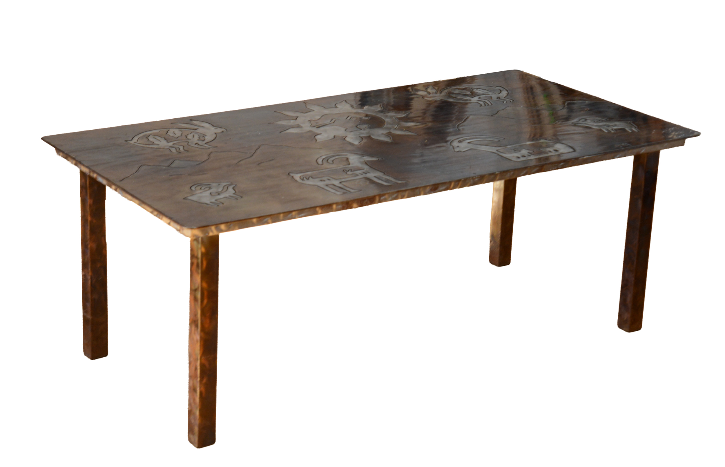 NATIVE AMERICAN DESIGN STEEL COFFEE TABLE.