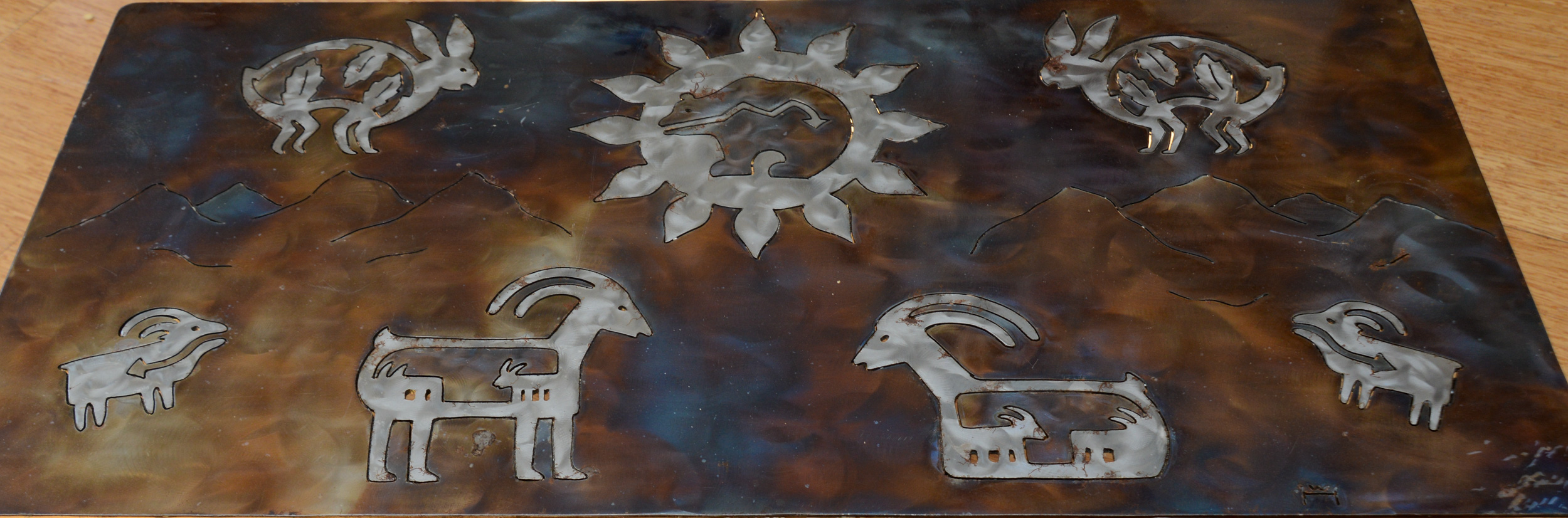 NATIVE AMERICAN DESIGN STEEL COFFEE TABLE.