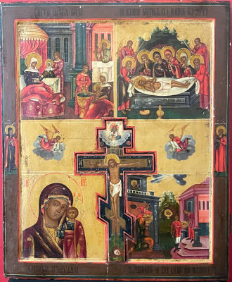 Ic&ocirc;ne &laquo; Crucifixion de J&eacute;sus Christ avec des sc&egrave;nes choisies &raquo;Russie, XIXe si&egrave;cleTempera sur 