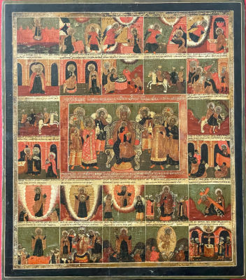 Ic&ocirc;ne &laquo; M&eacute;rite de la Vierge &raquo;Russie, XVIIIe si&egrave;cleTempera sur bois53 х 46,5 cm. B.E. 