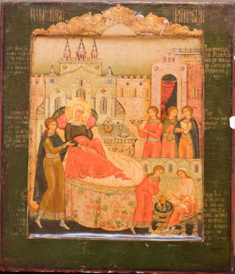 IC&Ocirc;NE &laquo; Nativit&eacute; de la Vierge &raquo; Russie, XIXe si&egrave;cle Tempera sur bois 32 x 25 cm. A.B.E. 