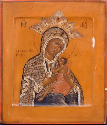 IC&Ocirc;NE &laquo;Vierge &agrave; l’enfant &raquo; Russie, XXe si&egrave;cle Tempera sur bois. 31 x 27 cm. A.B.E. 