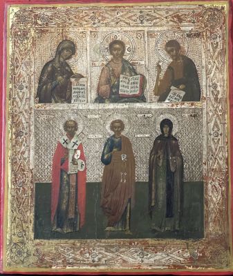 Ic&ocirc;ne &laquo; Christ Pantocrator, Vierge Marie, Jean le Baptiste, saint Nicolas, ap&ocirc;tre Pierre 