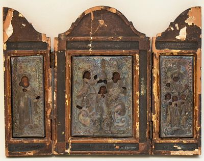 Icône triptyque « Couronnement de la Vierge » au centre, volet gauche « Saint André de Crète »