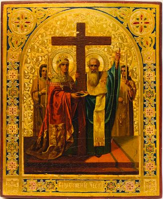 Icône « Élévation de la Croix »Russie, début XXe siècleTempera et peinture d’or sur bois27 х 22