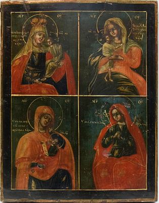 Icône en quatre parties (quatre représentations de la Vierge)Russie, probablement région de