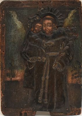 LOT : 1) Icône « Saint Trifon ». Russie, début XXe siècle. Tempera sur bois. 17,5 x 14,5 cm, en