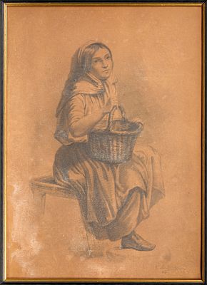 LEMOCH Karl (1841-1910)Jeune fille paysanne, 1884Crayon sur papier Signé et daté « 84 » en bas