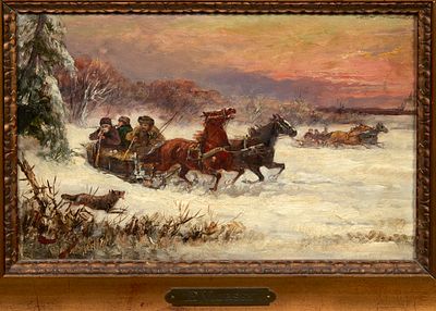 STEINACKER-VIORSKY Alfred (1838-1914)Paire de tableauxRencontre avec des loups en forêtHuile