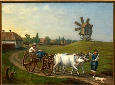 MIKHAILOV A.Scène au villageHuile sur toileSigné en bas à gauche40,5 x 54 cmМИХАЙЛОВ А.Сцена на