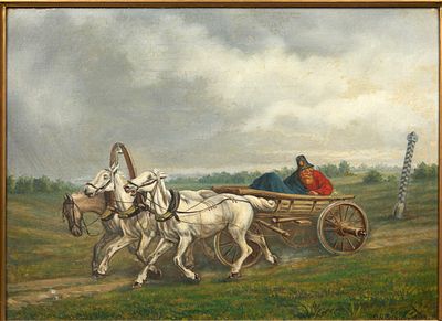 MIKHAILOV A.Balade en calèche, 1883 Huile sur toileSigné et daté « 1883 » en bas à droite40,5 x
