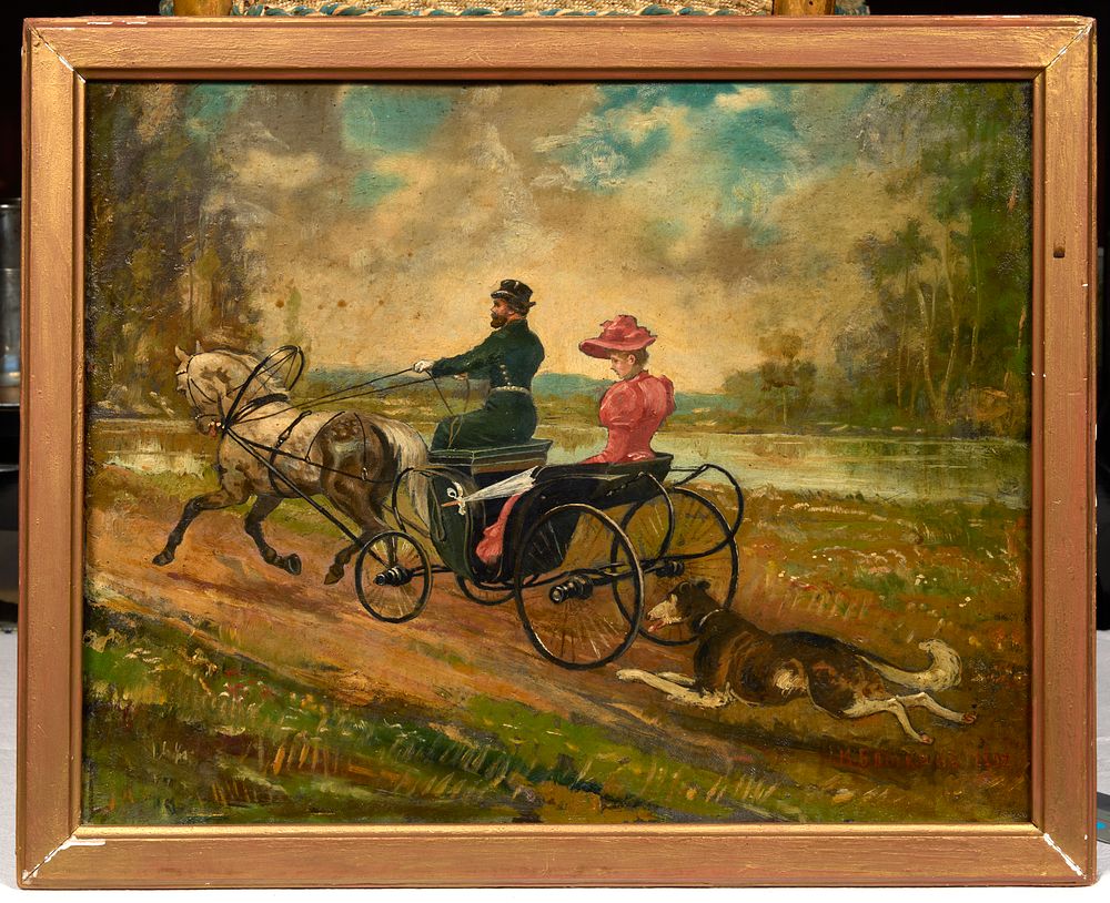BOTKIN Mikhail (1839-1914)
Promenade d'été 
Huile sur panneau
Signé et daté « 1892 » en bas à 
