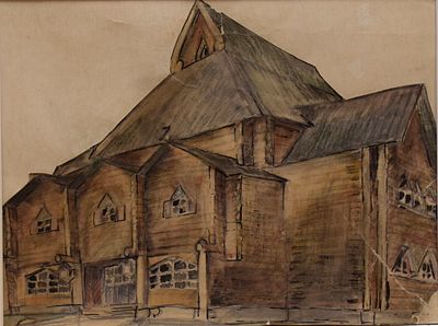 RIDMANN Sergei (1890 – après 1930), attribué àMaison de villageAquarelle et encre sur papier20