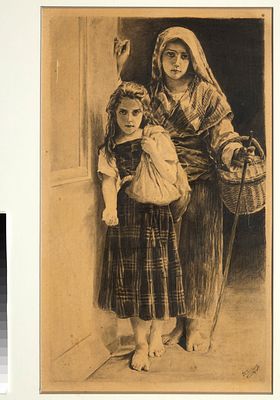 ECOLE RUSSE, XIXe – XXe sièclesPetites mendiantes. Copie d’un tableau de M.