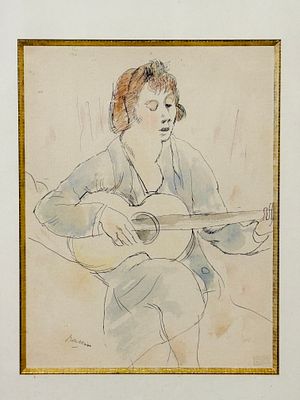PASCIN Jules (1885-1930)MusicienneAquarelle et stylo sur papierSigné en bas à gauche, cachet de 