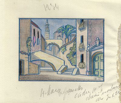 BAKST André (1907-1972)Décor de théâtre, 1942Pastel sur papierMonogrammé et daté « 42 » en bas 