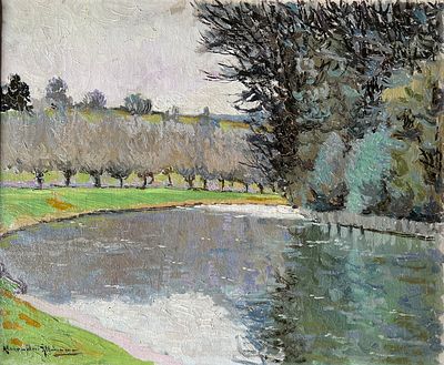 ALTMANN Alexandre (1878-1932) Paysage au bord d’un lacHuile sur toileSigné en bas à gauche58 