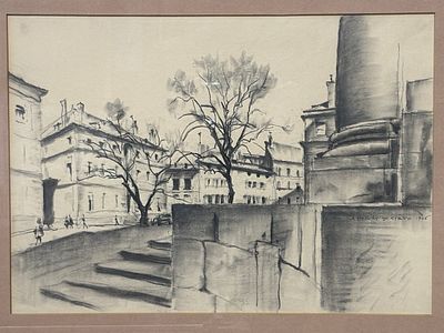 BENOIS DI STETTO Alexandre (1896-1979)Vue de la place de la cathédrale Saint Pierre à Genève 