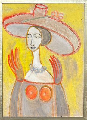 USTYUGOV Gennady (1937)Femme au chapeau, 1997Huile sur toileSigné, annoté et daté « 1997 » au 