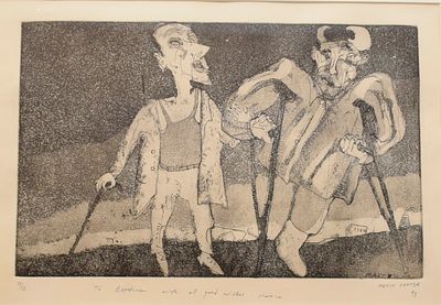 KANTOR Maxim (1957)LOT : 1) Deux personnages. Gravure. Numérotée 12/12, signée et datée « 93 » 