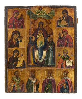 Ic&ocirc;ne &laquo; Vierge Petcherskaya &raquo;
Russie, XIXe si&egrave;cle
Une inscription relative &agrave; la pr&eacute;sentation de 