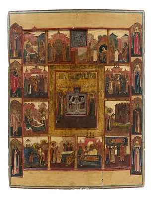 Ic&ocirc;ne &laquo; Saint Nicolas avec des sc&egrave;nes de sa vie &raquo;
Au centre de l'ic&ocirc;ne se trouve une ic&ocirc;ne en 