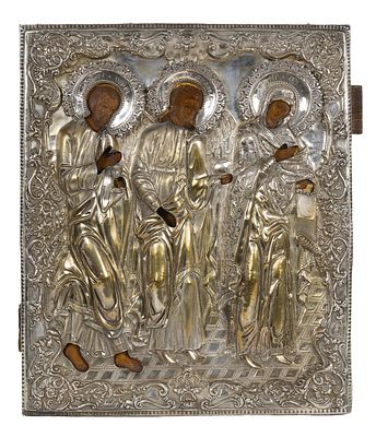 PAIRE D’IC&Ocirc;NES PROVENANT D’UN ICONOSTASE
&laquo; La Vierge, l'archange Michael et l'ap&ocirc;tre Pierre &raquo; 